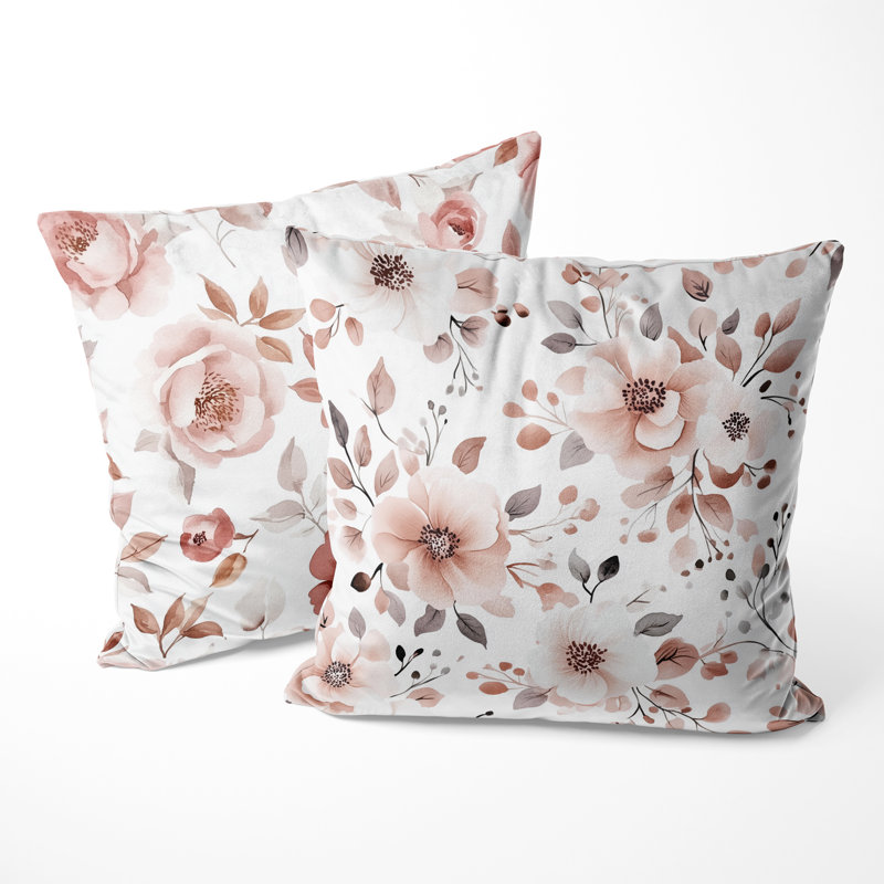 Coussin décoratif French Country - rose et gris Dusty Bloom, H 16 po x l 16 po