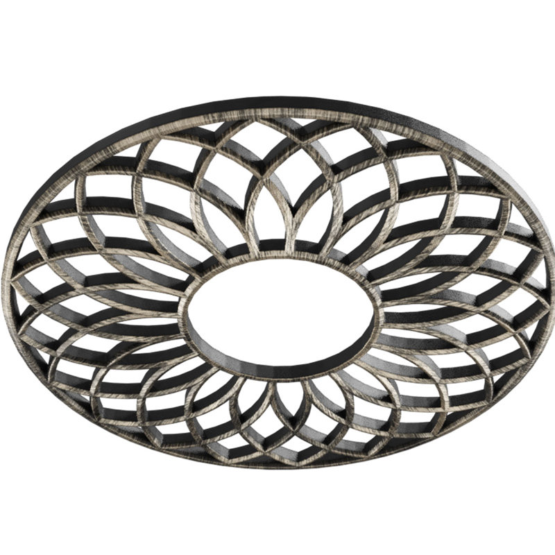 Médaillon de plafond 28 po x 28 po x P 9 5/8 po x P 3/4 po Cannes, H 28 po x l 28 po x P 0,75 po, Argenté antique chaleureux