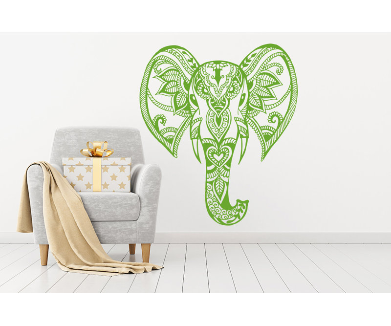 Décalcomanie murale éléphant mehndi Yatton, Vert citronnier