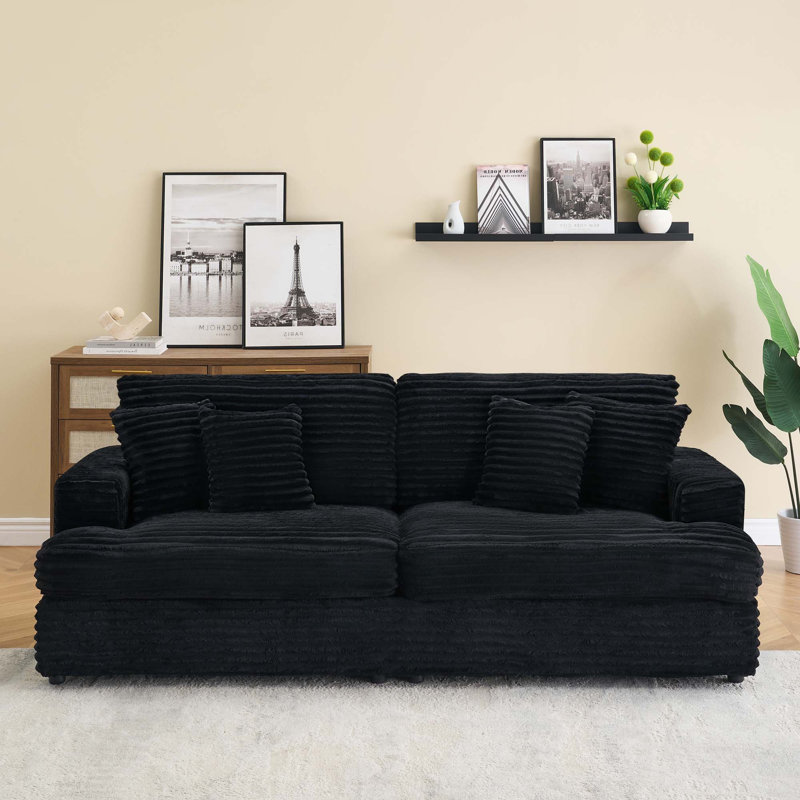 79.3 "3-Seater Corduroy Sofa With 4 Matching Pillows, Black