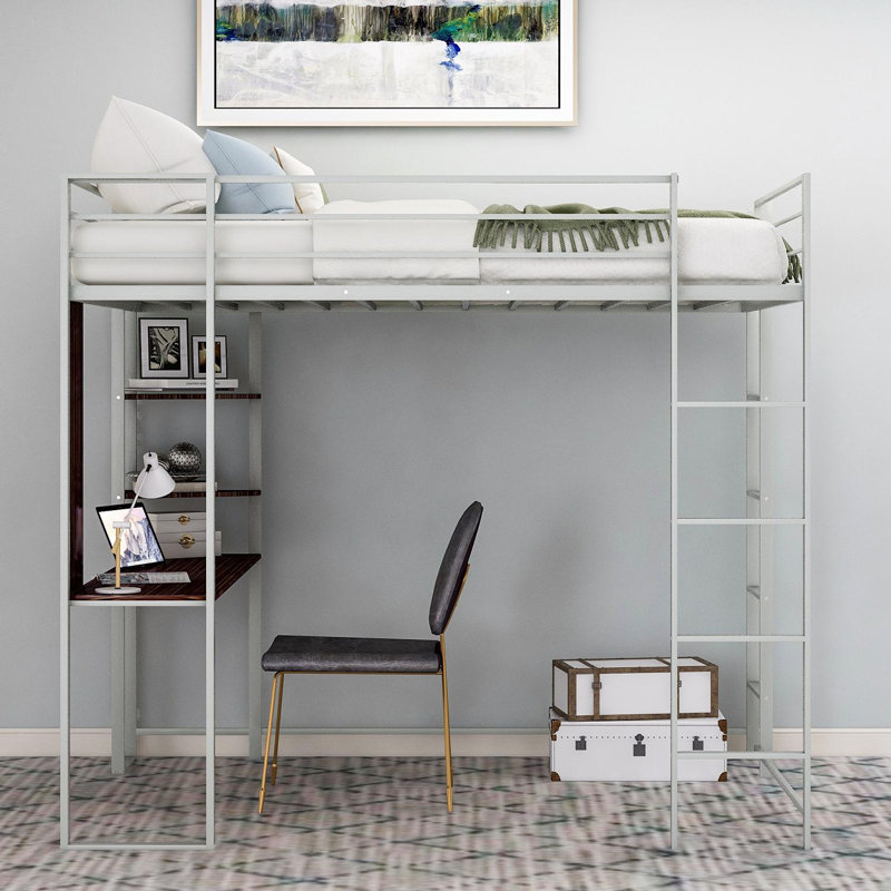 Lit mezzanine avec bureau intégré Abington, Simple, Argent