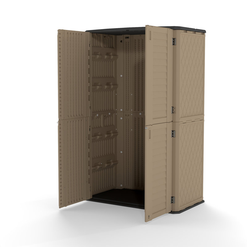 Yardgrace 490 Gallons Double-Door Vertical Resin Storage Cabinet With Floor, Brown