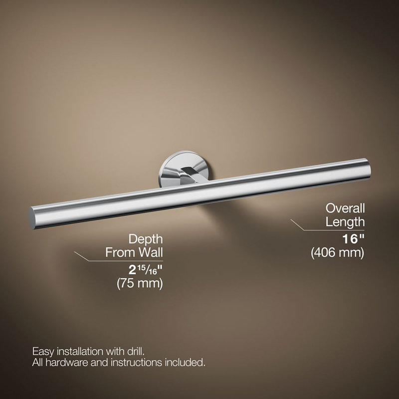 Components Double Towel Arm, Polished Chrome
