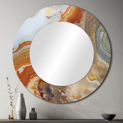 Orange Beige Aqua Symphony - Abstract Unique Wall Mirror Decor, Modern Large Round Mirror, Printed Metal Art