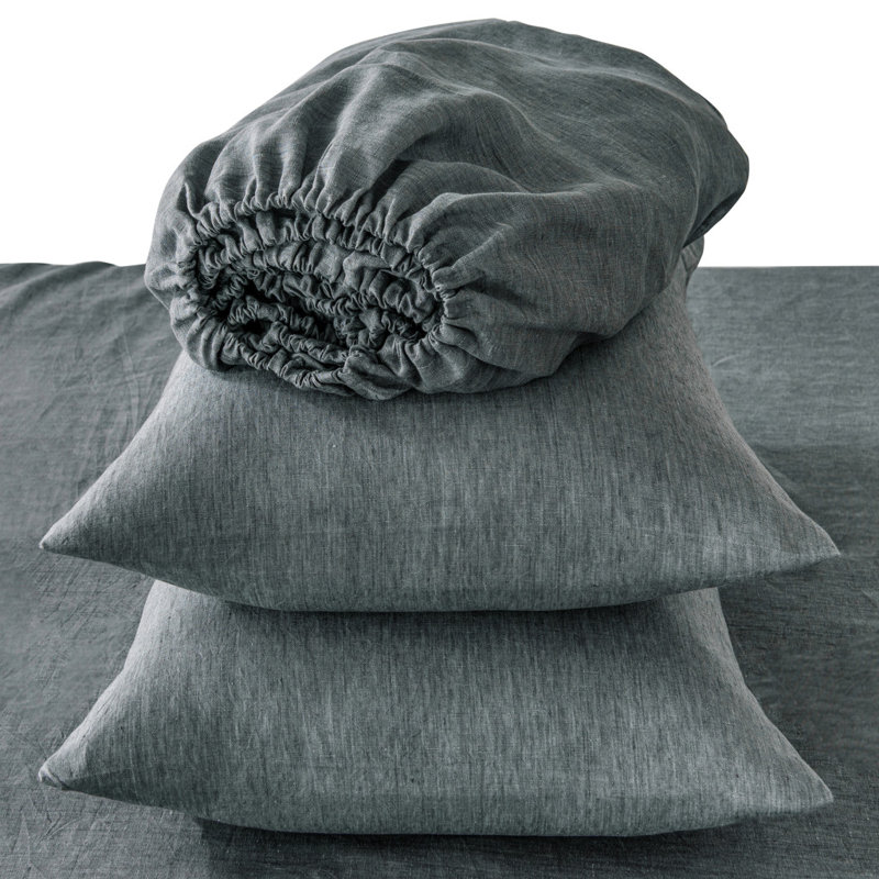Ensemble de draps 4 pièces en lin gris ardoise