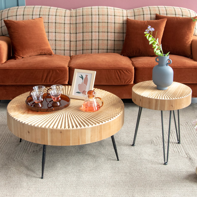Aburto 2-Piece Modern Farmhouse Living Room Coffee Table Set, Nesting Table Round