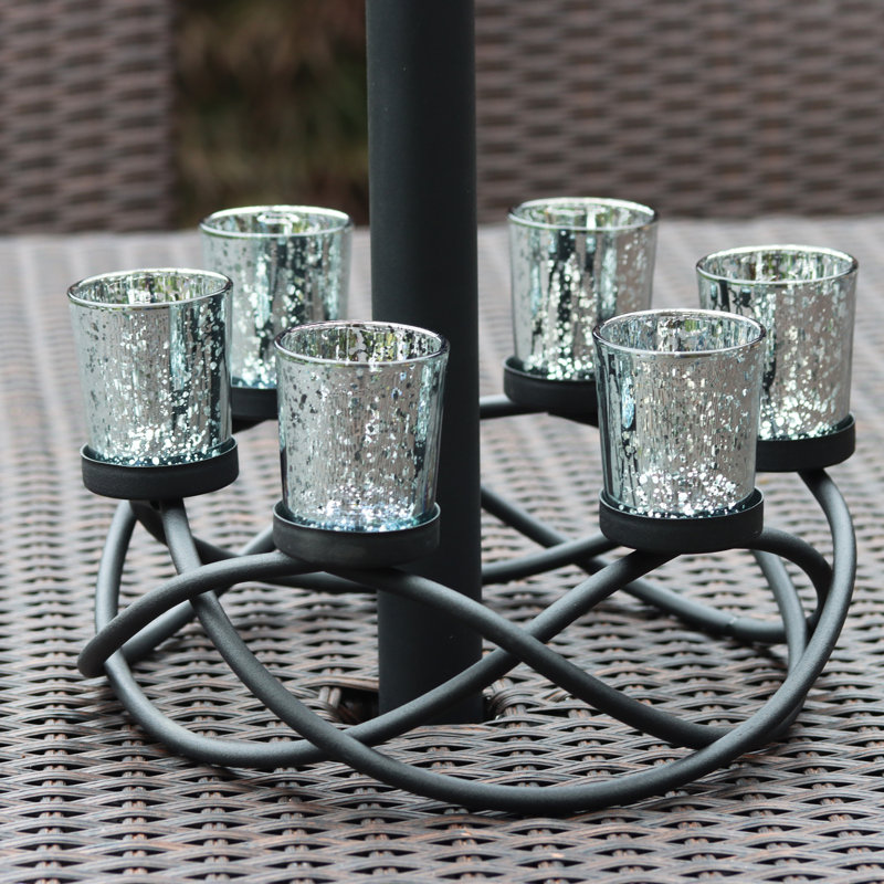 Centre de table avec porte-bougie ronde, Noir / argent