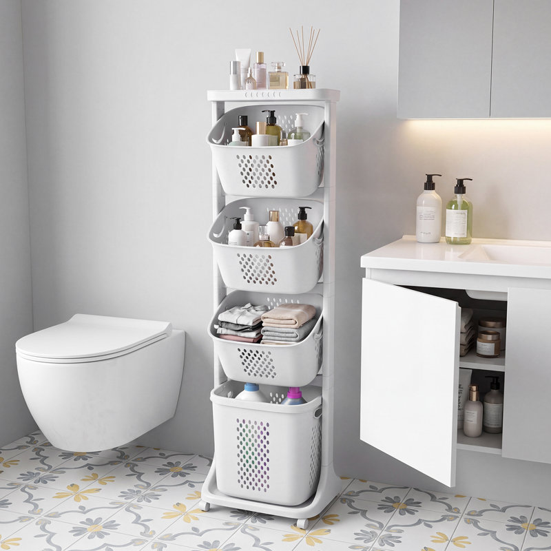 4-Tier Laundry Hamper Sorter, Vertical Rolling Laundry Baskets With Wheels Removable, Stackable Laundry Cart Organizer And Storage For Small Space, Dorm, Closet, Bathroom