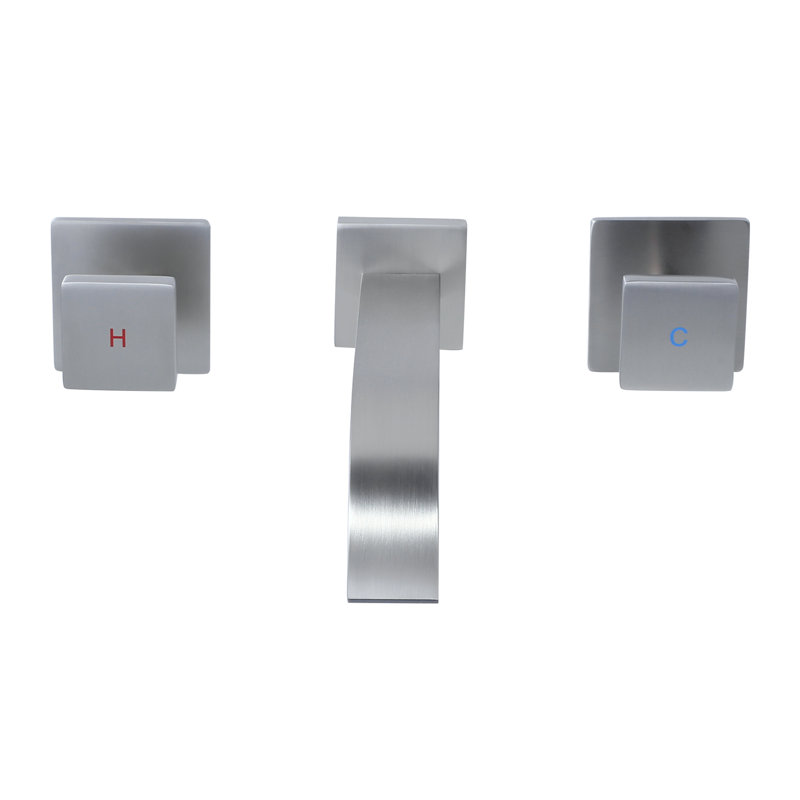 Waterfall Bathroom Faucet With Two Handles In Solid Brass, Brushed Nickel