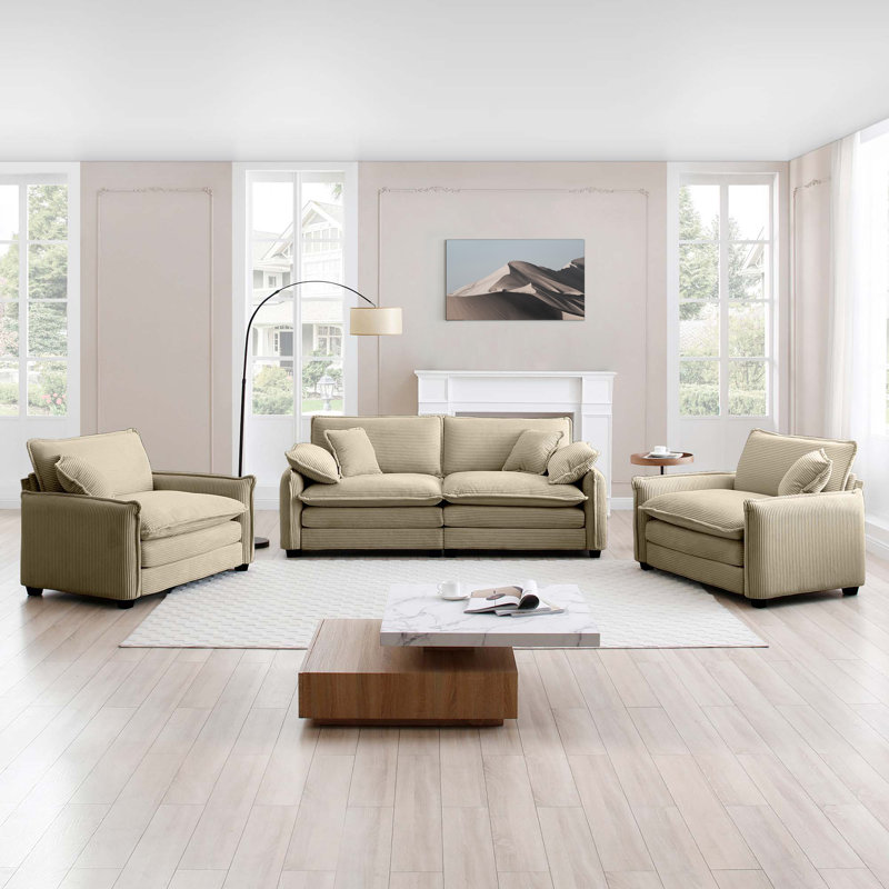 Living Room Set, Corduroy Sofa, For Living Room, Beige
