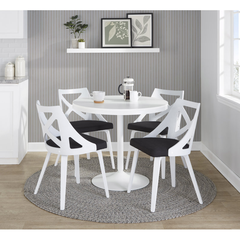 4 - Person Pedestal Dining Set, White, White, Black/White