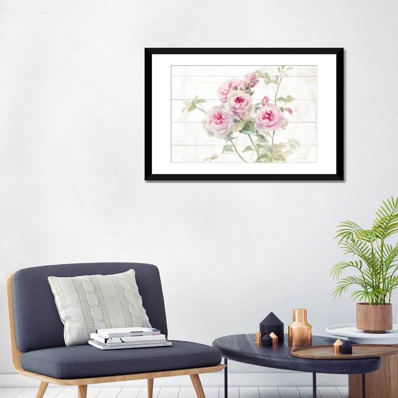 « les roses douces sur le bois », reproduction d’impression sur toile, H 16 po x l 24 po x P 1 po, Papier d'art encadré noir