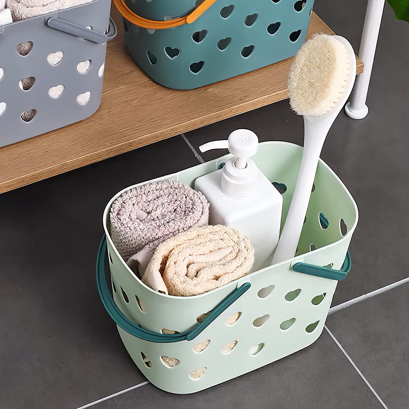 Rebrilliant Portable Shower Caddy Tote Plastic Storage Basket With