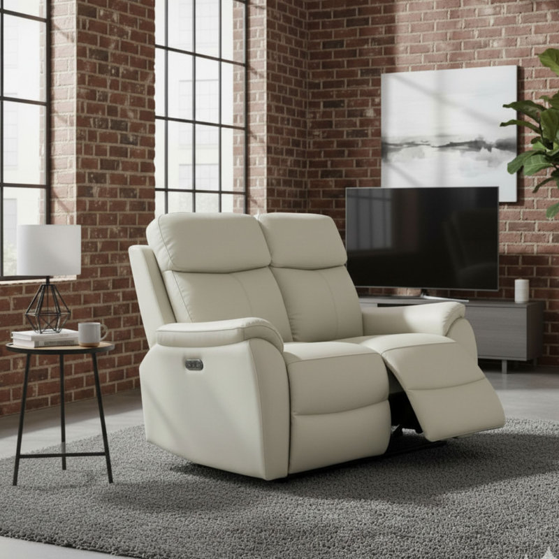 Windsor Powerglide Power Recliner Real Leather Sofa With USB Charging, Pearl Gray, 2