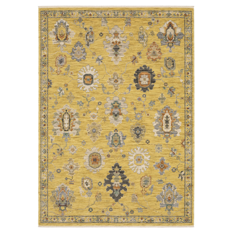 Tapis oriental jaune / multicolore Elleanna, Rectangle 6 pi 7 po x 9 pi 9 po