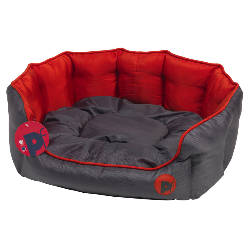 Oxford Orthopedic Pet Bed, Grey/Red, 60cm W x 54cm D x 20cm H
