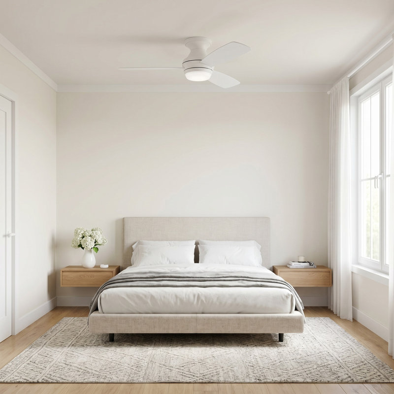 Rivers Ceiling Fan with LED Lights, Matte White with White Blades, 44"