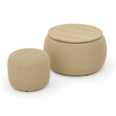Modern Fabric Storage Stool Set, Includes Round Stool + Storage Stool