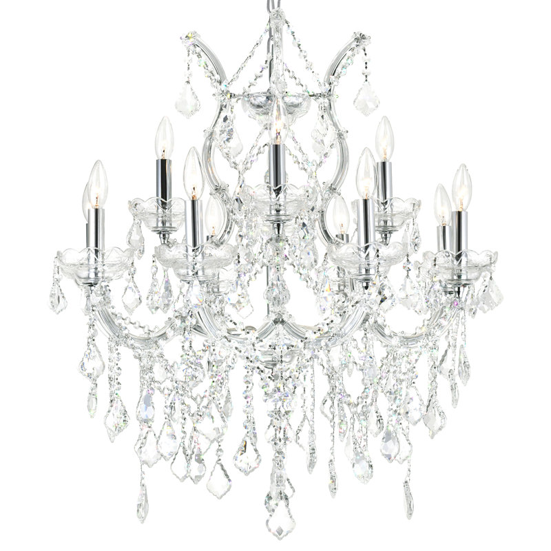 Orr 13-Light Chandelier, 30 Inch Chrome Crystal Ceiling Fixture for Dining Room, Bedroom, or Foyer, Clear, Chrome