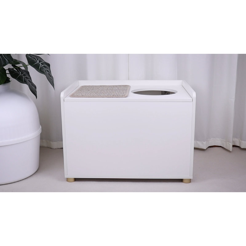 Enceinte de dessus de litière, meuble de litière à rabat moderne avec tapis à griffes pour chat, table d'appoint (noir), Noir
