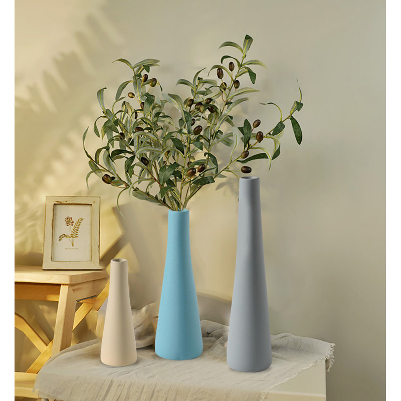 Ceramic Vase Set Of 3, Modern Farmhouse Vases For Home Decoration, Green/Red/Beige
