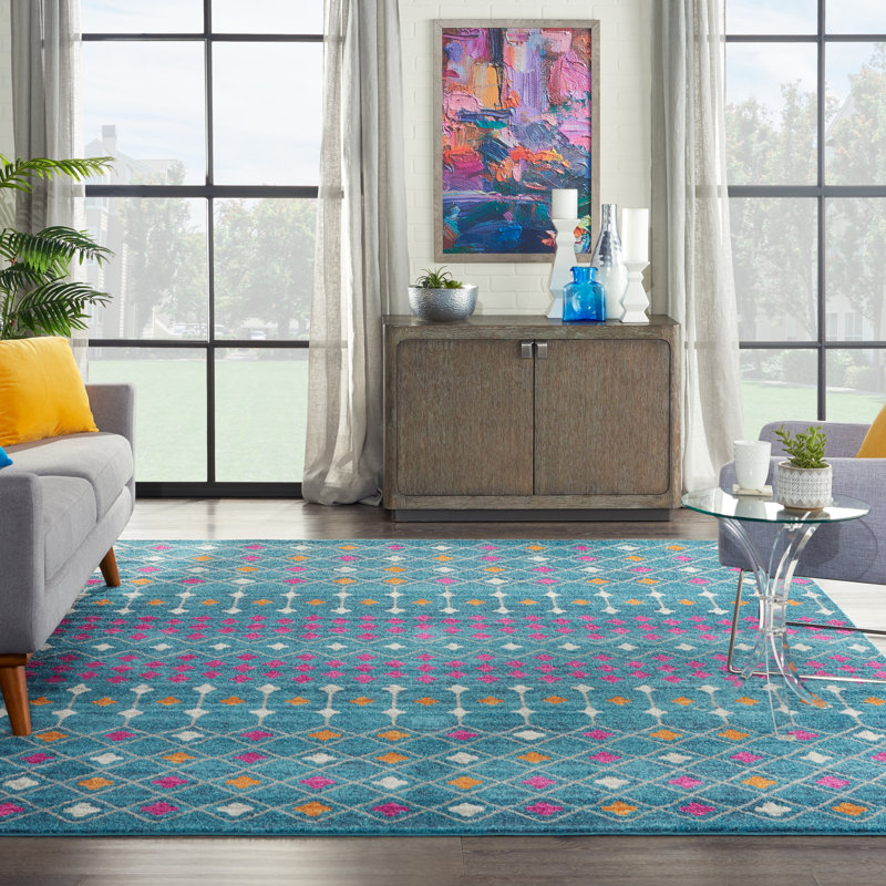 Tapis bleu à motif géométrique Gillsville, Rectangle 5 pi 3 po x 7 pi 3 po