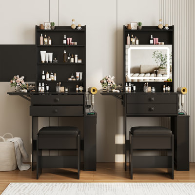 Small Makeup Vanity Desk With 3 Adjustable Lighted Mirror