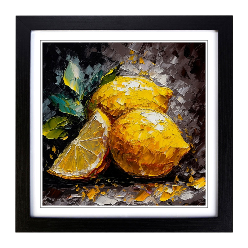 Lemon Palette Knife Painting No.3 - Framed Print, Black