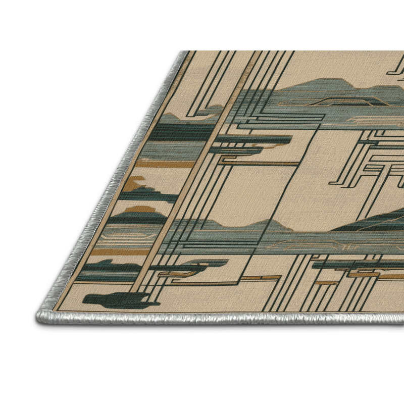 Tapis beige Art Deco lavable à la machine, Tapis de couloir 2 pi x 4 pi