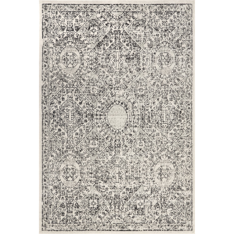 Asmin Medallion Area Rug for Living Room Bedroom Dining Room Kitchen, Grey/Ivory, Rectangle 5' x 7'5"