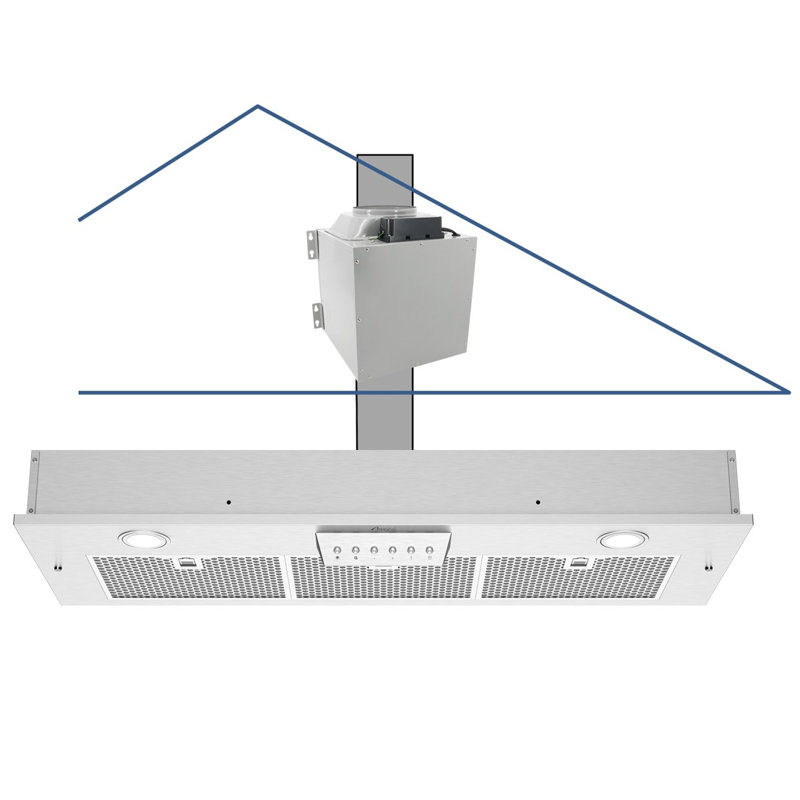 Hotte intégrée à conduit 1000 (ventilé) 36 po Awoco avec filtre en maille et lumière incluse en acier inoxydable