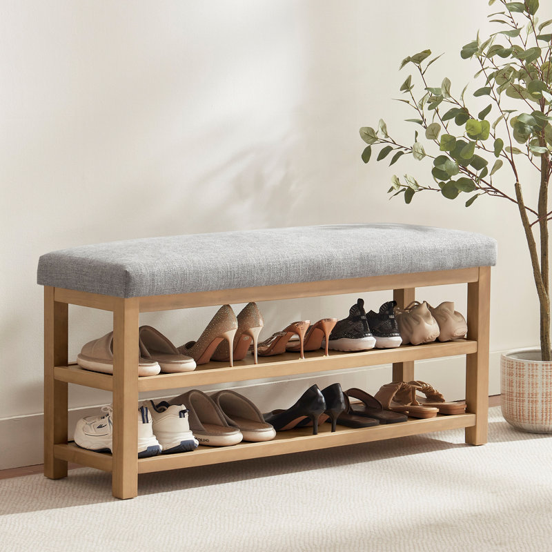 Banc de rangement pour chaussures rembourré Hahnville, H 21,3 po x l 46,1 po x P 13,8 po, Gris