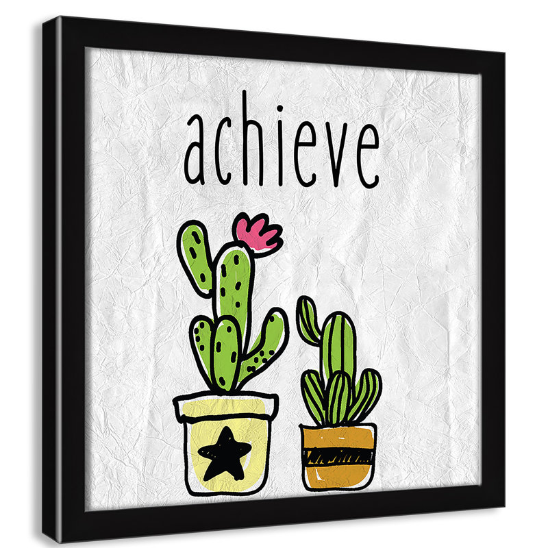 Impression sur papier Cacti C, Encadré de boîte noir, H 16 po x l 16 po x P 1,18 po