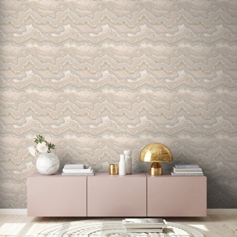 Rahnuma 10.05m x 53cm Metallic Finish Double Roll, Cream Water Marble