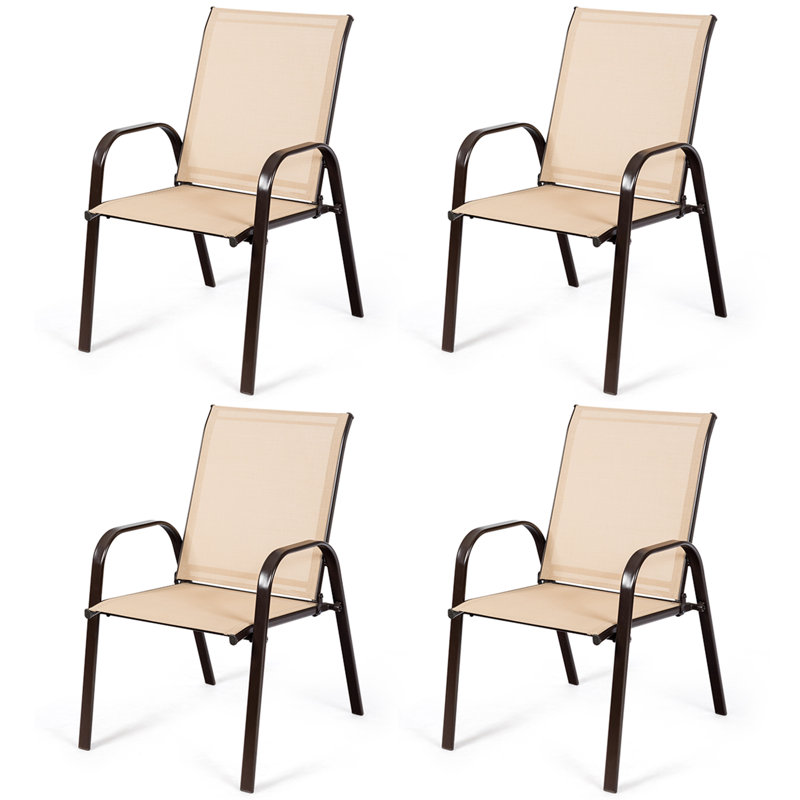Chaises de jardin de camping 4 pièces Red Barrel Studio® avec accoudoirs et dossier café