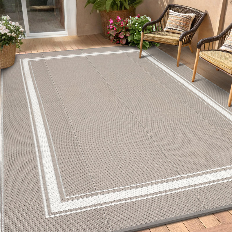 Outdoor Furniture Reversible Outdoor Area Rug Waterproof Plastic Patio Carpet UV & Weather Resistant Easy to Clean Modern Deck Ma