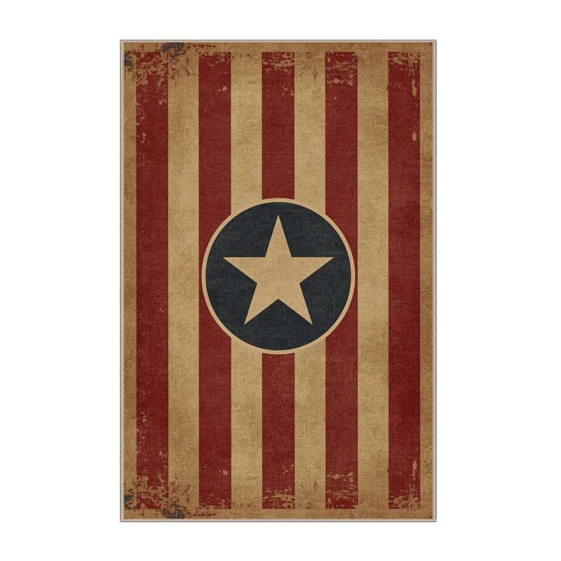 Machine Washable Ahart July 4Th Modern & Contemporary Abstract Rug in Brown – Beige Binding, 6x9