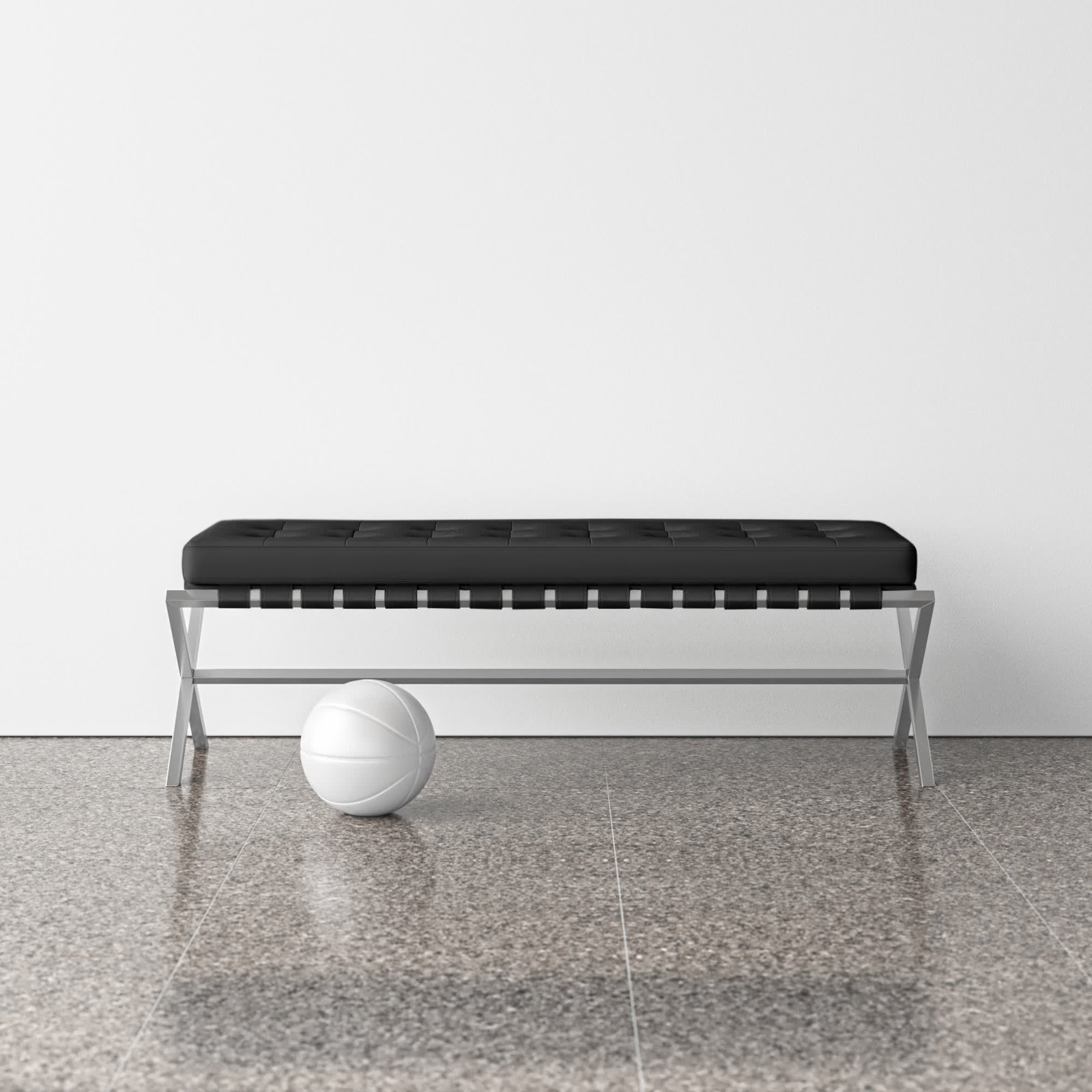 Canton 56" Entryway Bench, White/Brushed Stainless Steel Base