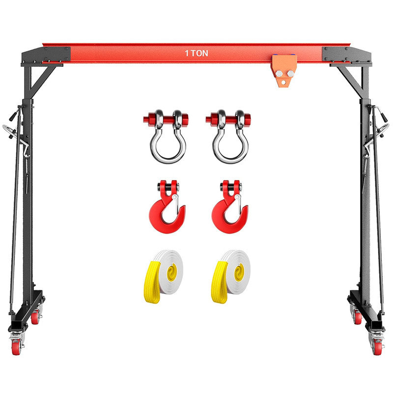 Pont roulant à portique réglable robuste avec chariot – Capacité de 2 200 lb, portée de 8 à 12 pi, Orange