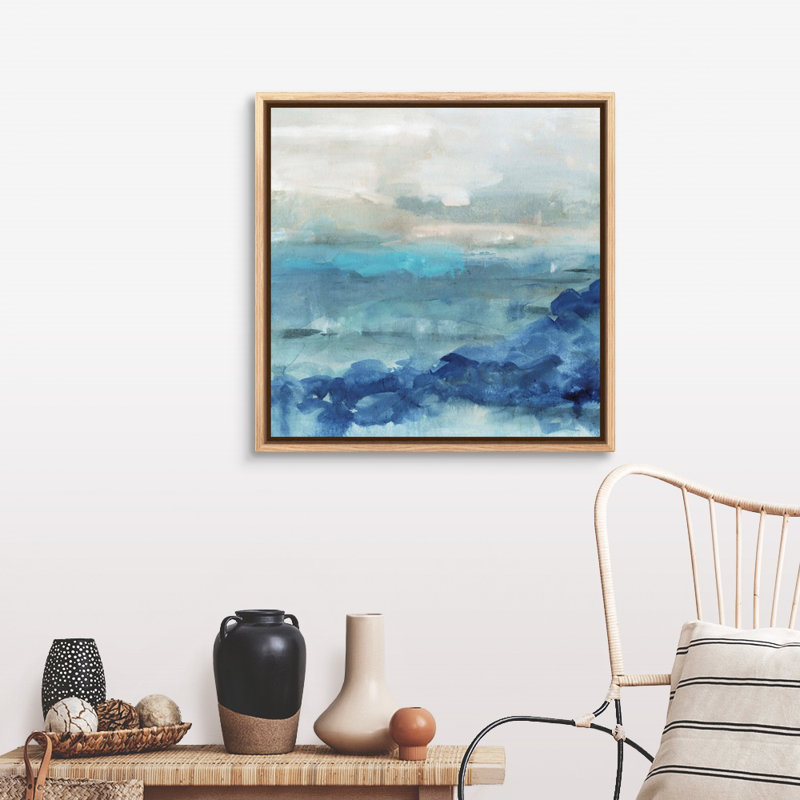 «Sea Swell I», peinture sur toile, Toile avec cadre photo, H 31,25 po x l 31,25 po, Naturel flottant