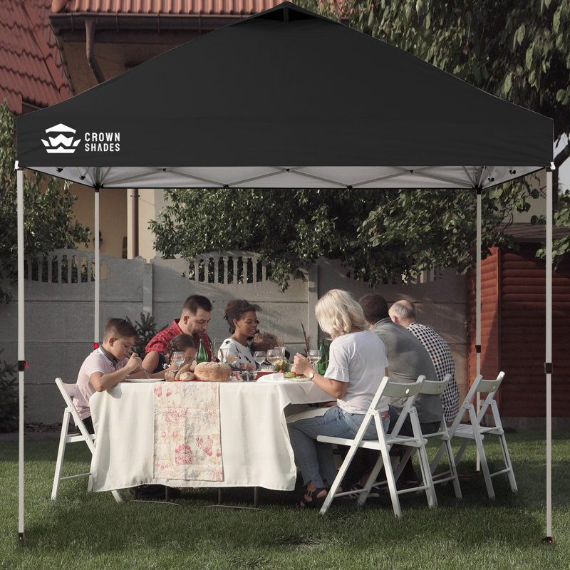 10 Ft. W x 10 Ft. D Metal Pop Up Canopy Tent with One Push Setup, Black