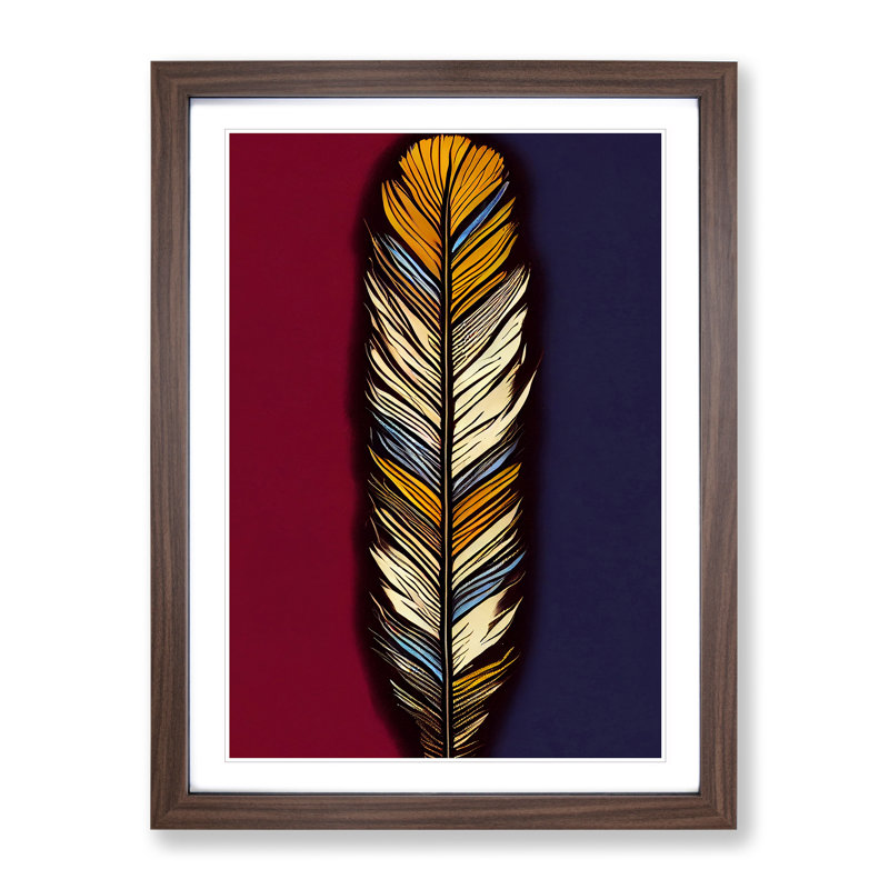 Wonderful Feather - Single Picture Frame Print, 64cm H x 46cm W x 2cm D, Walnut Framed