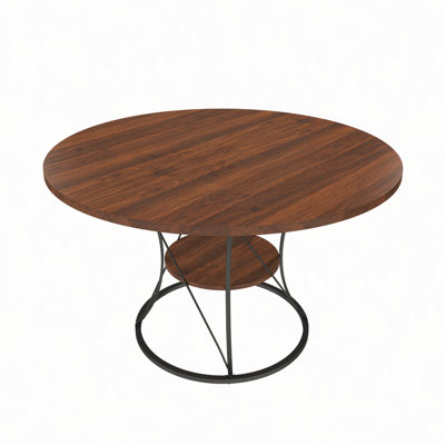 43" Round Dining Table for 4-6, Expandable Farmhouse Kitchen Table with Storage Shelf & Metal Base & Extendable Wood Table from 43 to 59", Large Round Table for Home (No Chairs)