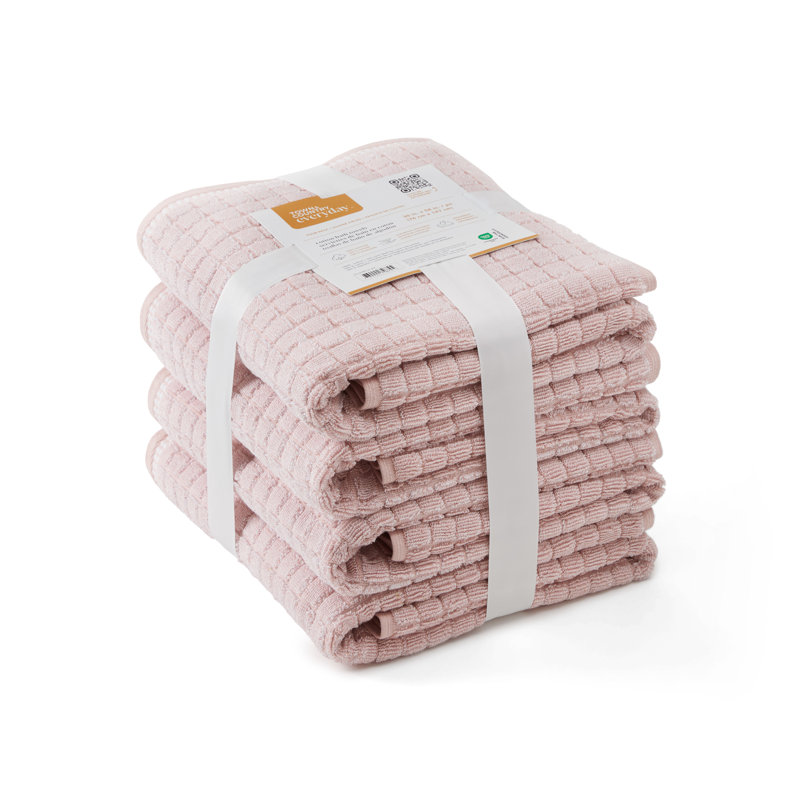 TOWN & COUNTRY EVERYDAY 4-Piece Textured Windowpane Bath Towel Set, 30x58-Inch, 100% Cotton, Blush