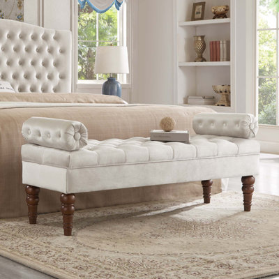 Banc long en velours rembourré avec bouton capitonné, idéal pour la chambre à coucher et le salon