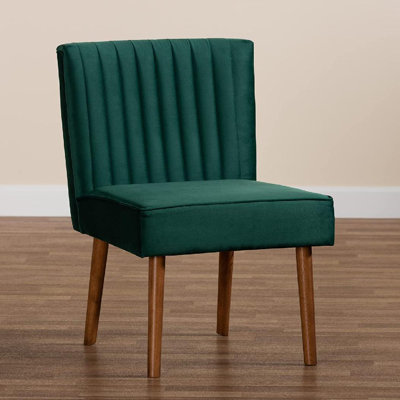 Frederickson Alvis Mid-Century Modern Grey Velvet Upholstered And Walnut Brown Finished Wood Dining Chair