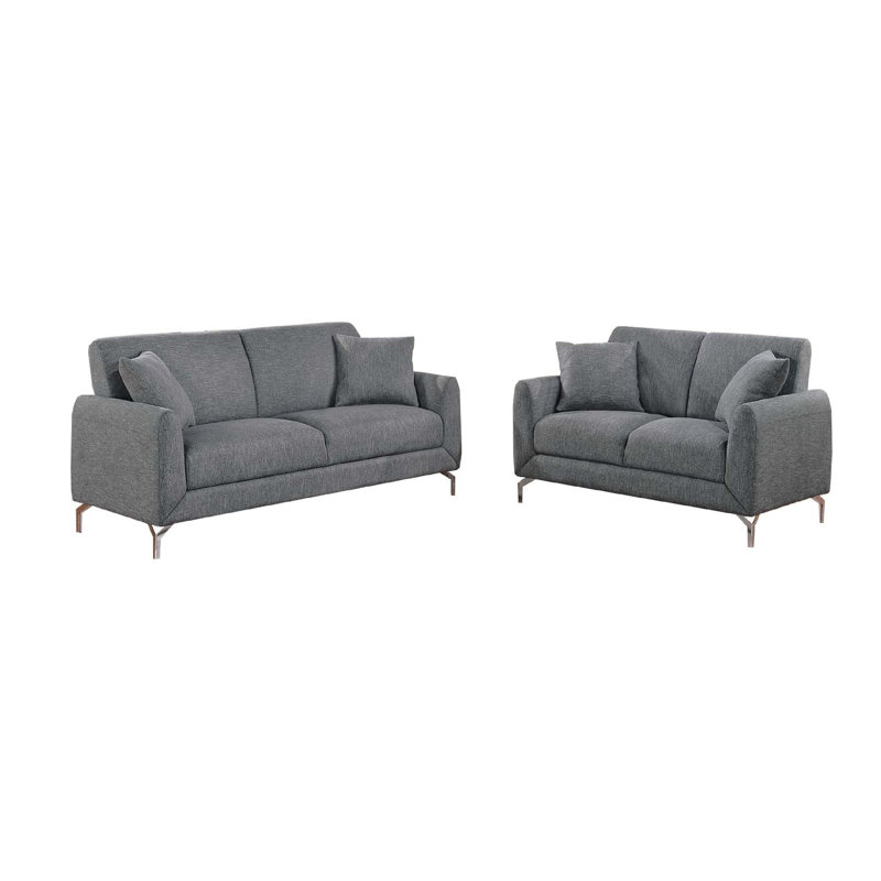 Ensemble de canapé et causeuse 2 pièces, 2 coussins, toile de jute, Gris foncé