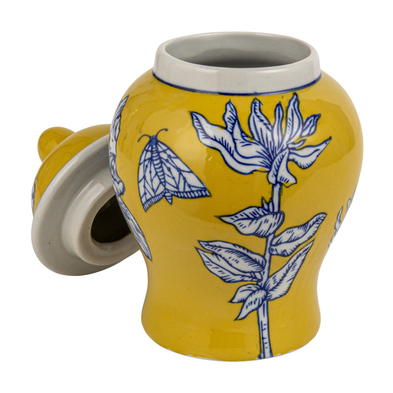 Pot décoratif gingembre en céramique avec couvercle en forme de dôme Chadwicks, Jaune