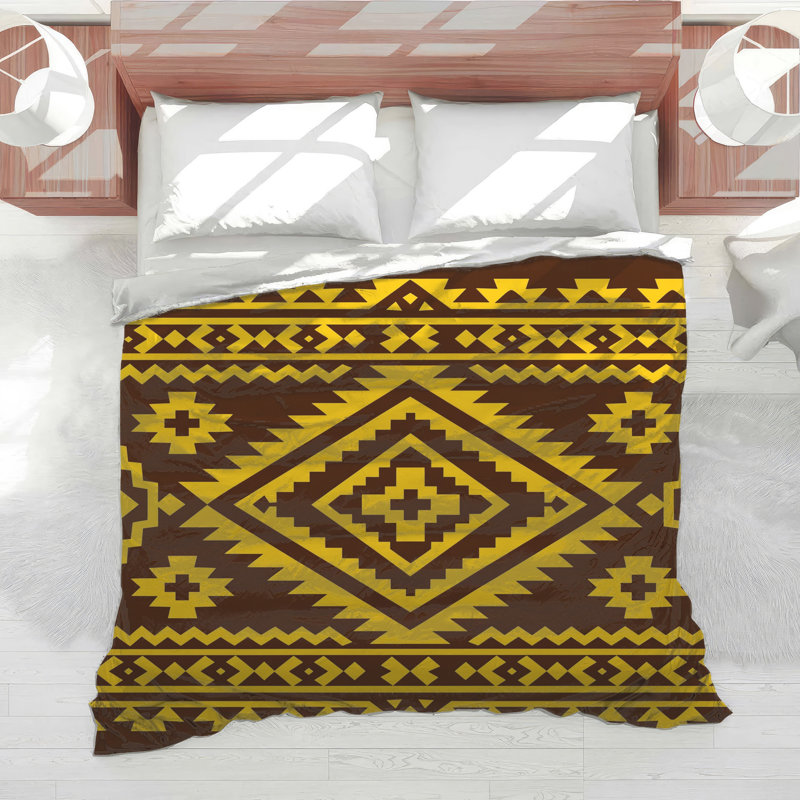 Édredon jaune et brun à motif géométrique, Twin