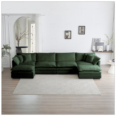 Comfort U Shaped Couch With Reversible Chaise, Modular Large U-Shape Sectional Sofa, Double Extra Ottomans, Chenille